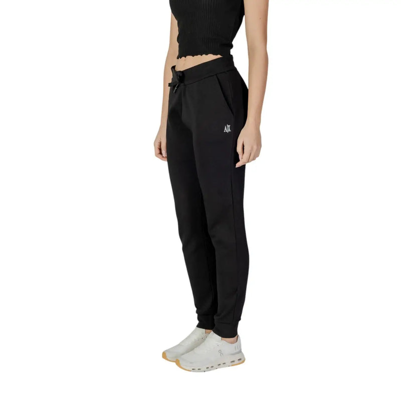 Black Armani Exchange women trousers in cotton with lace detail featuring joggers design and drawstring waist