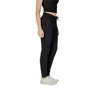 Black cotton Armani Exchange women trousers with lace detail jogger pants featuring drawstring waistband and side pockets