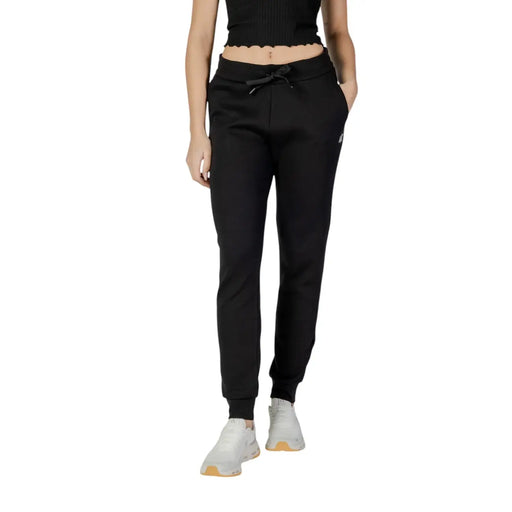 Black cotton armani exchange women trousers featuring lace detail jogger pants with drawstring waistband and ribbed cuffs