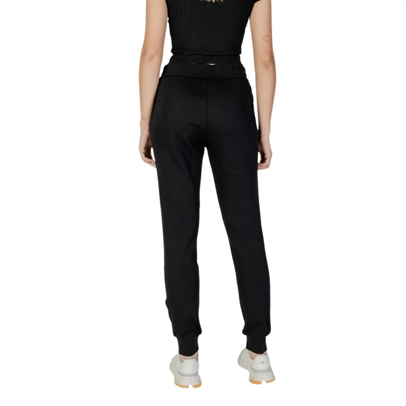 Armani Exchange women trousers black ribbed knit cotton joggers with high-waisted elasticated waistband and tapered ankles