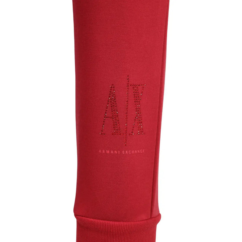 Red armani exchange women trousers in viscose blend featuring sparkling ax logo and brand name embroidery