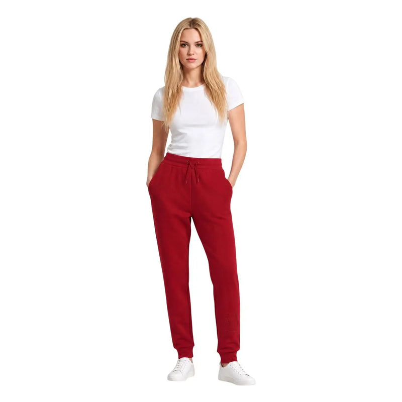 Armani Exchange women red viscose blend jogger pants with drawstring waistband and ribbed cuffs size KH
