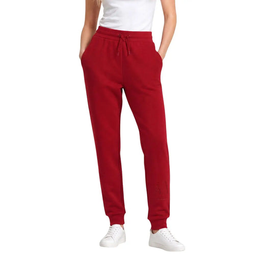 Armani Exchange women red viscose blend joggers with drawstring waistband and elastic cuffs size KH
