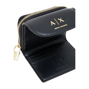 Armani Exchange women wallet black leather zip-around with gold-tone zipper and padlock-style pull 12cm