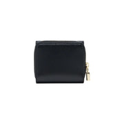 Black leather armani exchange women wallet with gold-tone zippered pocket measuring 12cm