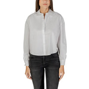 Armani Exchange women white cotton long sleeve button shirt with classic collar and subtle chest branding