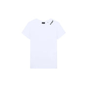Armani Exchange women white cotton round neck t shirt with black logo and script branding on the collar