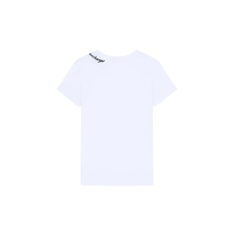 Armani Exchange women white cotton round neck t shirt with subtle black exchange logo embroidered near neckline