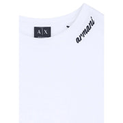 Armani Exchange women white cotton round neck t shirt with black embroidered branding on shoulder and matching collar label