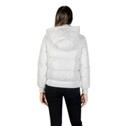 Armani Exchange Weiße, gesteppte Damen-Nylon-Pufferjacke mit Kapuze, gerippten Bündchen und Saum