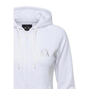 Armani Exchange women white zip-up hoodie with subtle silver logo and matching drawstrings for casual wear