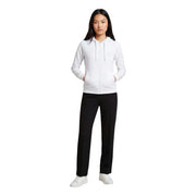 Armani Exchange women white zip-up hoodie with subtle chest logo and matching drawstrings in soft fabric