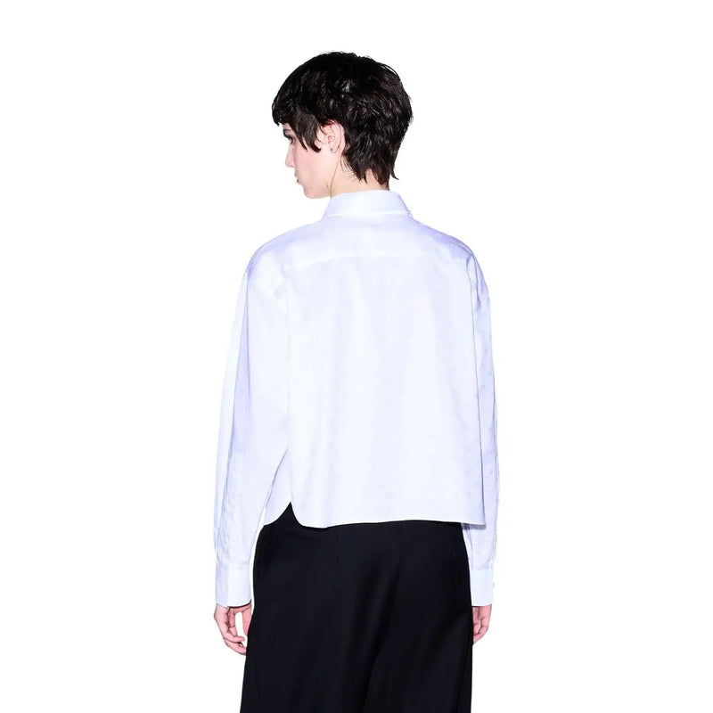 Armani Exchange women white long classic cotton shirt with a classic collar and slightly cropped hem