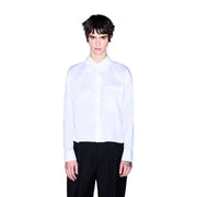 Armani Exchange women white long classic cotton shirt with long sleeves, button-up front, classic collar, and chest pocket