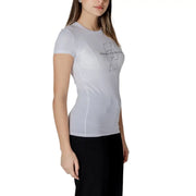 Armani Exchange women white cotton short-sleeved t-shirt with subtle gray logo print on the chest