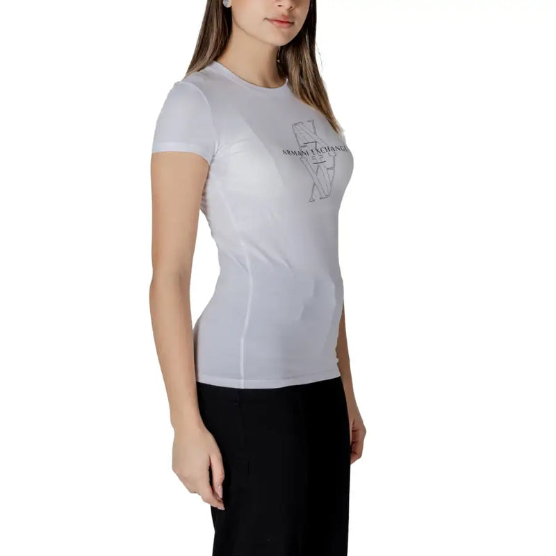 Armani Exchange women white cotton short-sleeved t-shirt with subtle gray logo print on the chest