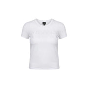 White armani exchange women round neck cotton top with short sleeves and subtle textured design across the chest