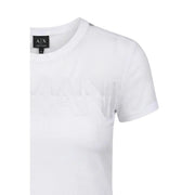 Armani Exchange women white round neck cotton top with subtle textured ax logo embroidery across the chest