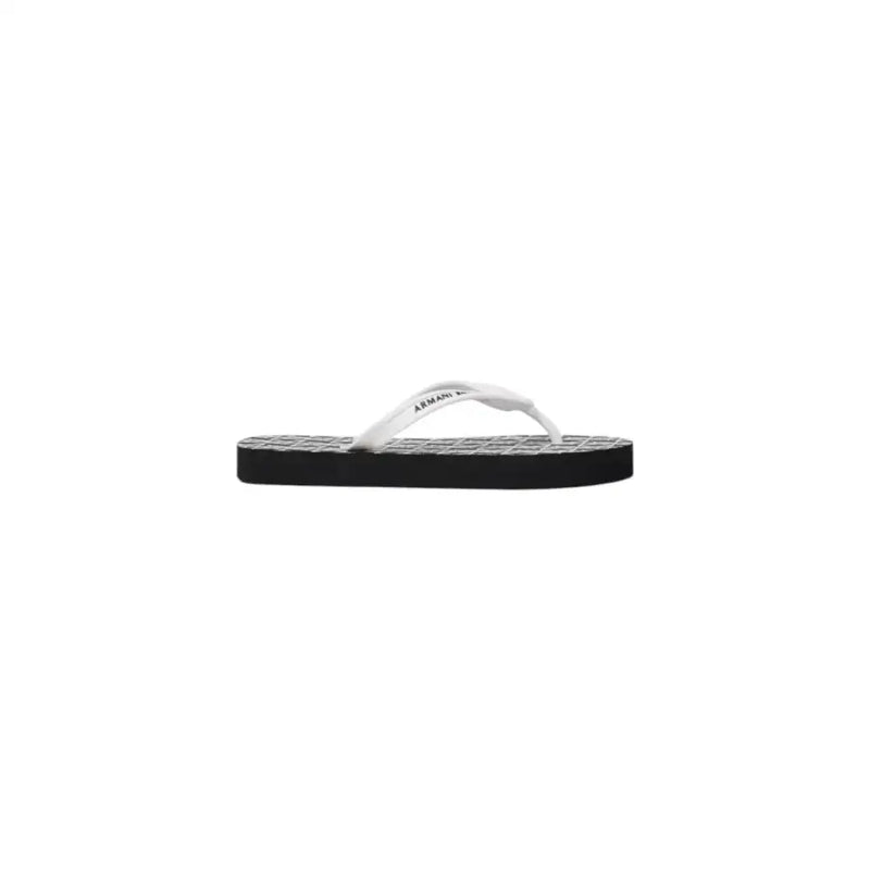 Armani Exchange white rubber flip flops with textured sole and branded strap