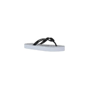 Armani Exchange white rubber flip flops with black patterned sole