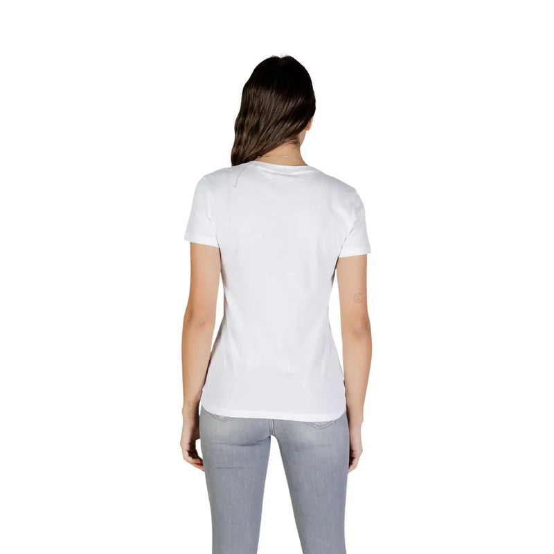 Armani Exchange women white cotton t shirt with v neck and short sleeves featuring subtle seam detailing
