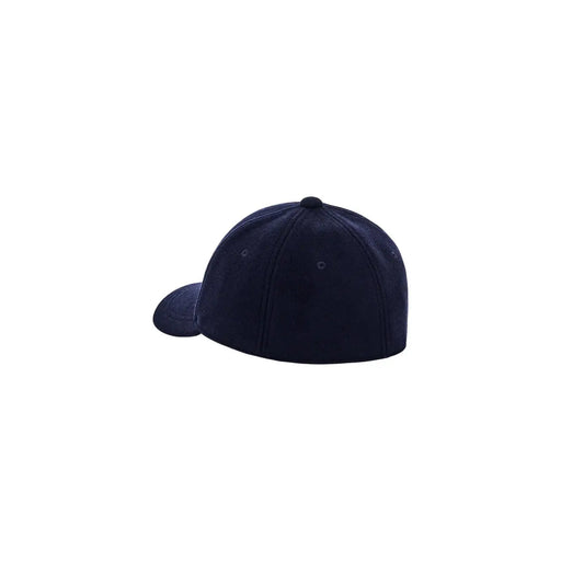 Armani Exchange wool cap for men in navy blue with structured panels and curved brim, front view