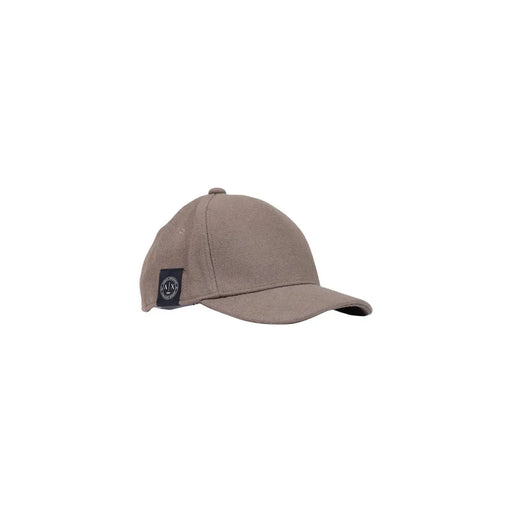 Armani Exchange wool cap for men in beige with small black side patch, side view