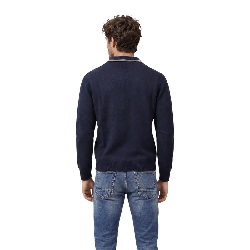 Armani Exchange Polo-Pullover aus Wolle für Herren in Marineblau mit geripptem Kragen und Bündchen, Vorderansicht