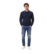 Armani Exchange Polo-Pullover aus Wolle für Herren in Marineblau mit weißem Kragenbesatz und weißer Knopfleiste, Vorderansicht