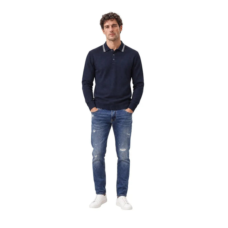 Armani Exchange Polo-Pullover aus Wolle für Herren in Marineblau mit weißem Kragenbesatz und weißer Knopfleiste, Vorderansicht