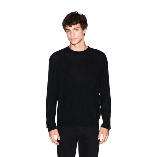 Armani Exchange wool sweater for men in black with subtle textured knit pattern, front view