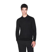 Armani Exchange wool sweater for men in black with long sleeves and minimalist design, front view