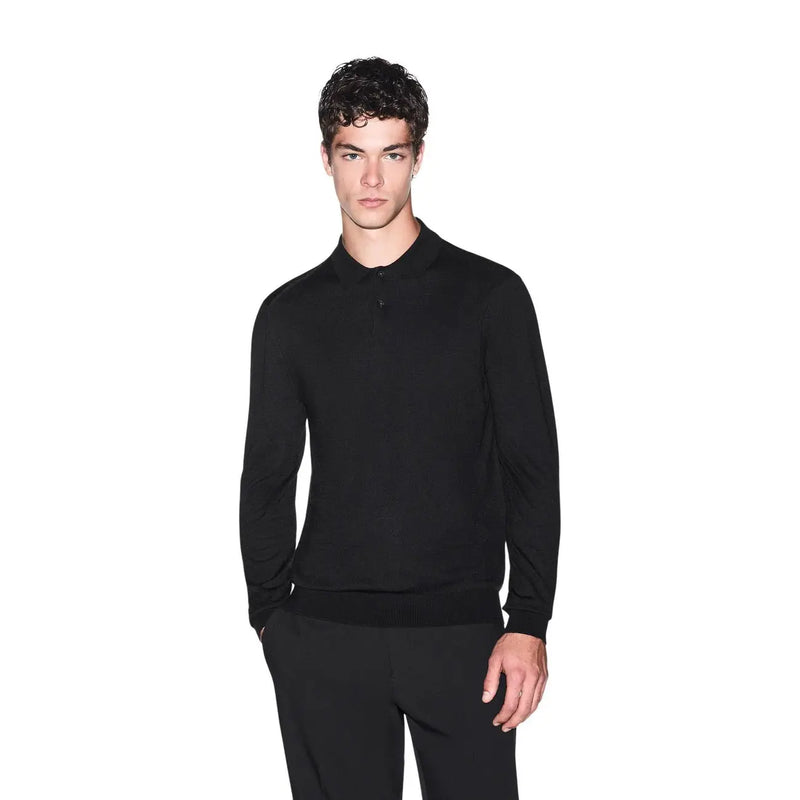 Armani Exchange wool sweater for men in black with long sleeves and minimalist design, front view