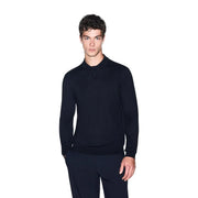 Armani Exchange wool sweater for men in black with ribbed collar and cuffs, front view
