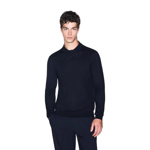 Armani Exchange wool sweater for men in black with ribbed collar and cuffs, front view