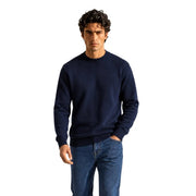 Armani Exchange wool sweater for men in navy blue crewneck with ribbed cuffs, front view