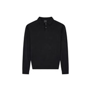 Armani exchange wool sweater for men in black with classic collar and buttoned placket front view