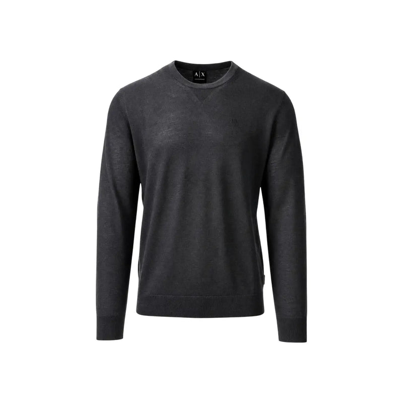 Armani Exchange Schwarzer Wollpullover für Herren mit Rundhalsausschnitt und langen Ärmeln, Vorderansicht