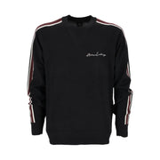 Armani Exchange wool sweater for men in black with maroon and white striped sleeves, front view