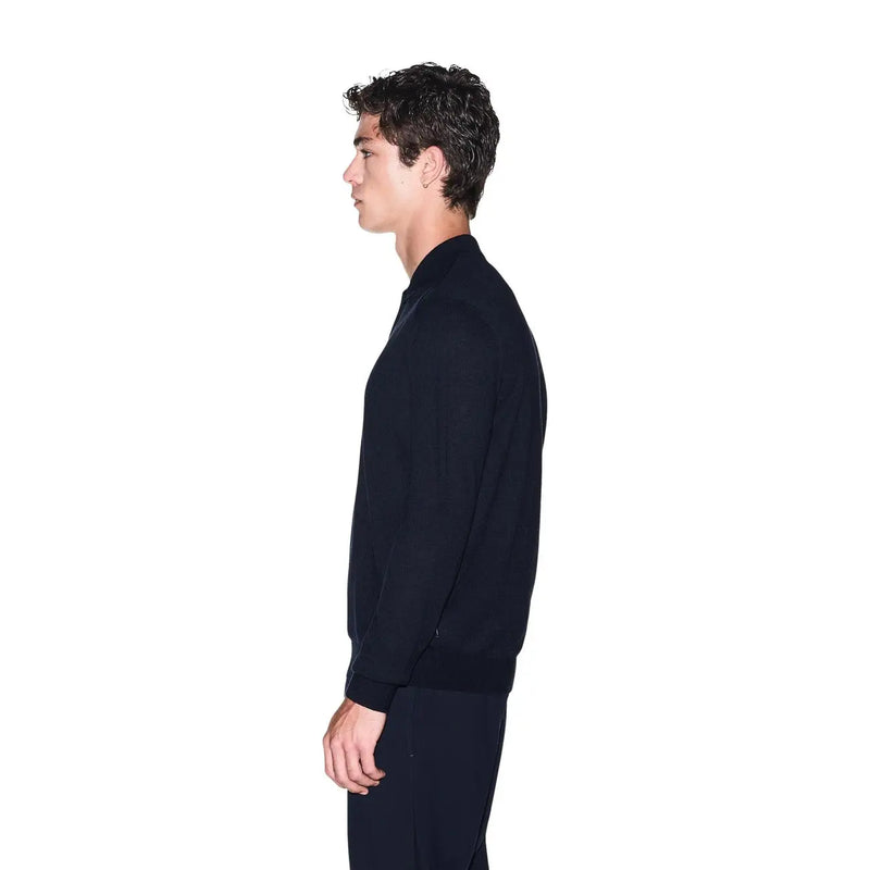 Armani Exchange wool sweater for men in black with sleek bomber jacket style and ribbed cuffs, front view