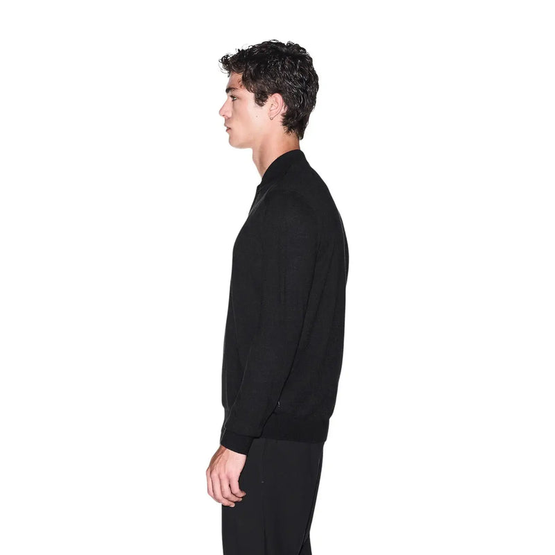 Armani exchange wool sweater for men in black with ribbed cuffs and minimalist design front view