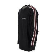 Armani Exchange wool sweater for men in black with white and maroon sleeve stripes and chest logo, front view