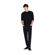 Armani Exchange Schwarzer Wollpullover für Herren mit glatter, taillierter Silhouette und gerippten Bündchen, Vorderansicht