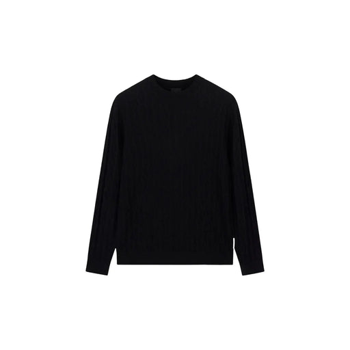 Armani Exchange wool sweater for men in black with long sleeves and crewneck, front view