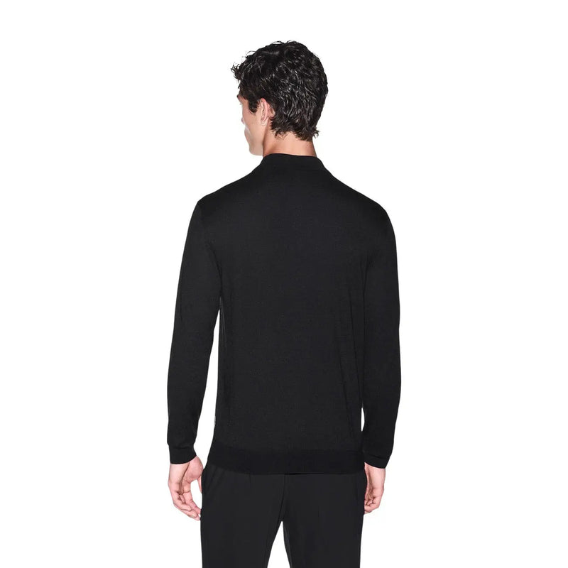 Armani Exchange wool sweater for men in black with high collar and long sleeves, front view