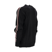 Armani Exchange wool sweater for men in black with maroon and white striped side panels, front view