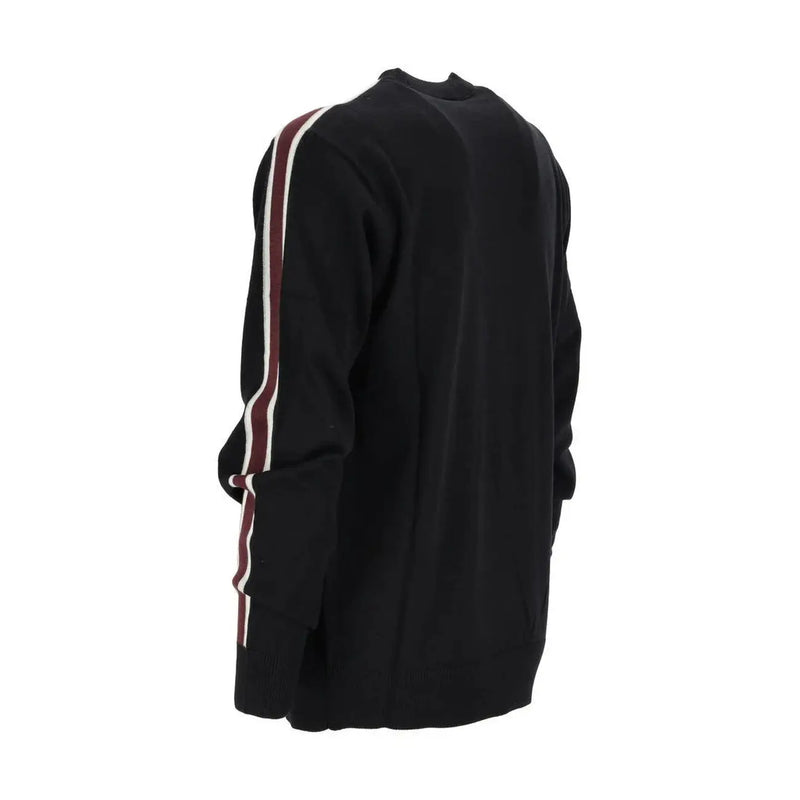 Armani Exchange wool sweater for men in black with maroon and white striped side panels, front view