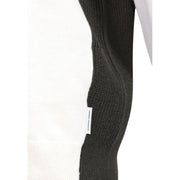 Armani Exchange wool sweater for men in black ribbed knit with white label detail, sleeve detail view