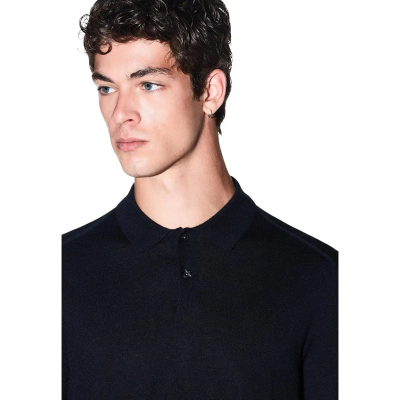 Armani Exchange wool sweater for men in black with ribbed knit and two-button placket, front view