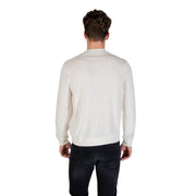 Armani Exchange wool sweater for men in cream with long sleeves and crewneck, front view